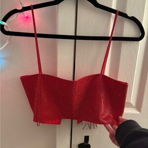 NWT Zara Red Sparkle Bandeau Top